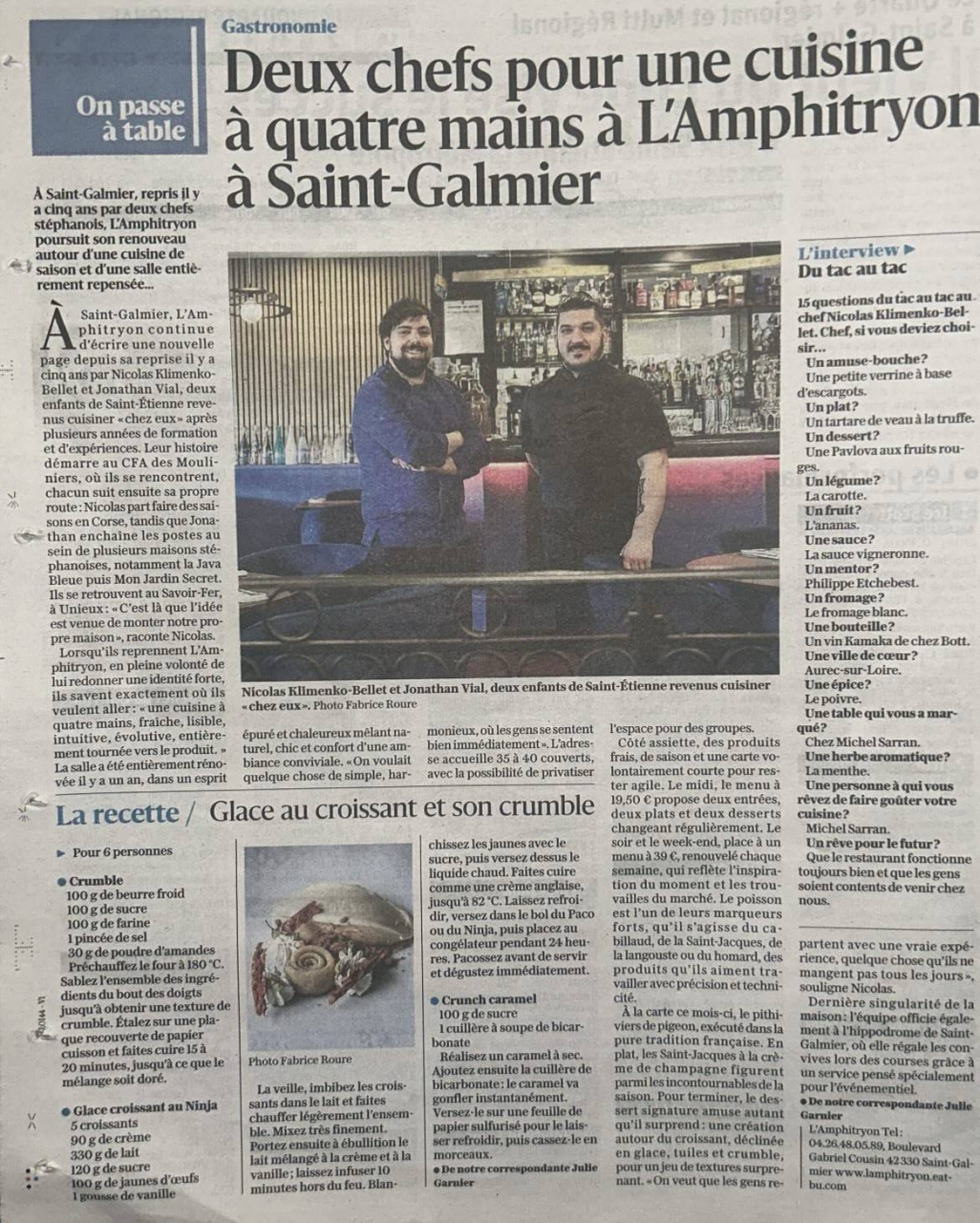 On parle de nous - L'Amphitryon - restaurant SAINT-GALMIER - bon restaurant SAINT-GALMIER