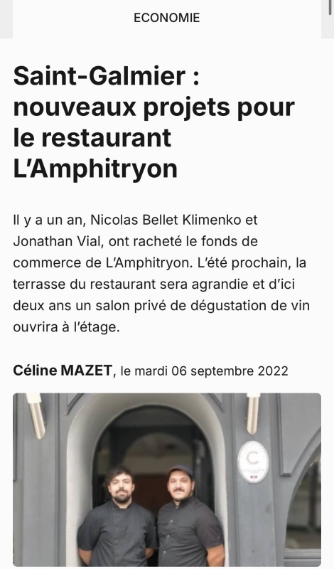 On parle de nous - L'Amphitryon - restaurant SAINT-GALMIER - top restaurant SAINT-GALMIER