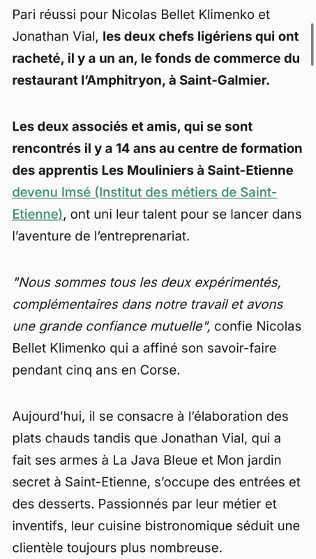 On parle de nous - L'Amphitryon - restaurant SAINT-GALMIER - Restaurant Saint Galmier